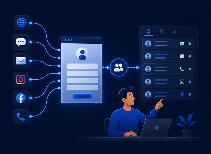 Cartoon illustration representing connected lead generation opportunities