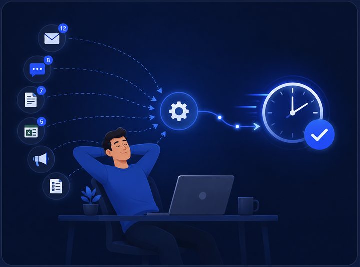 Cartoon illustration representing time saved through automation
