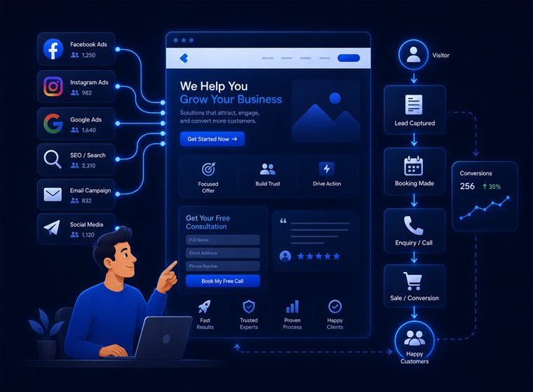Landing pages and lead generation illustration