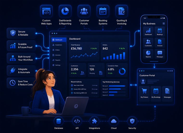 Custom apps and business software illustration
